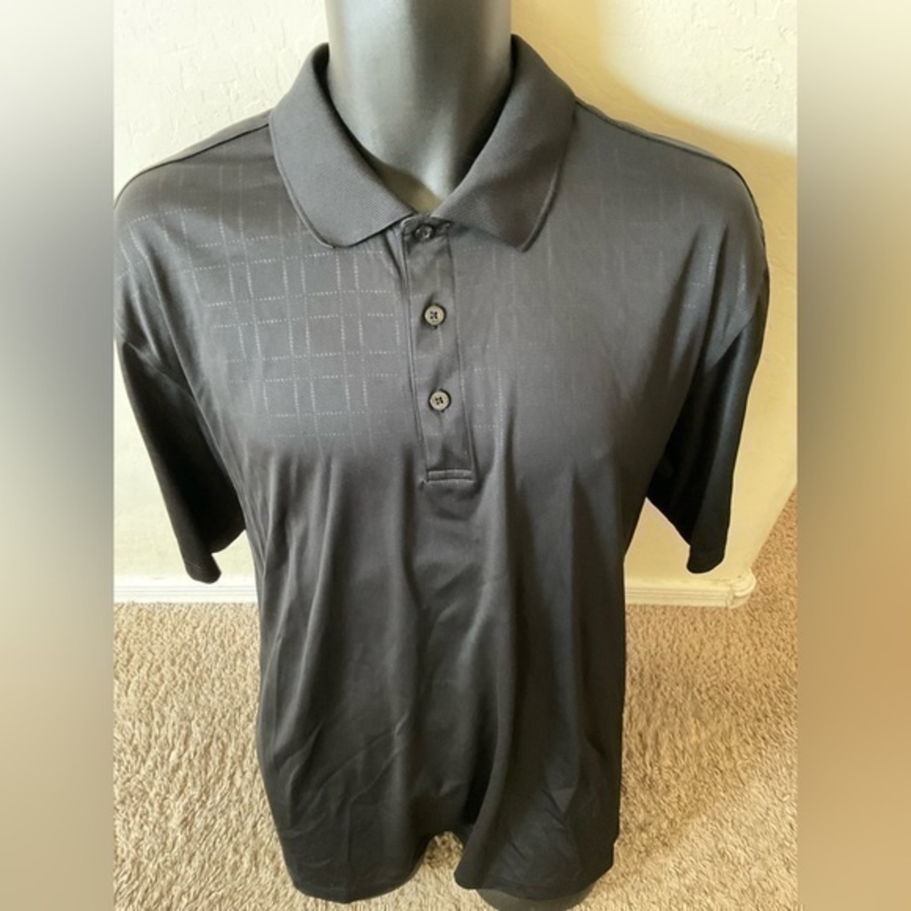 Men’s used size L large Greg Norman play dry black design gold polo shirt Pre ow - Picture 1 of 4